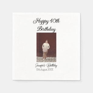Happy 40th birthday photo modern simple minimal napkin
