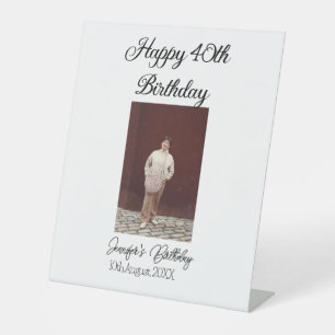 Happy 40th birthday photo modern simple minimal  pedestal sign