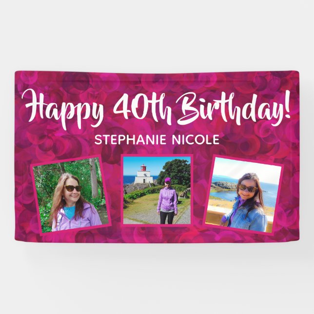 Happy 40th Birthday Pink Party Photos Banner (Horizontal)