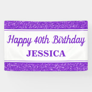 Happy 40th Birthday Purple Glitter Banner