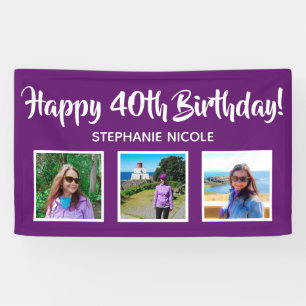 Happy 40th Birthday Purple Personalised Photos Banner
