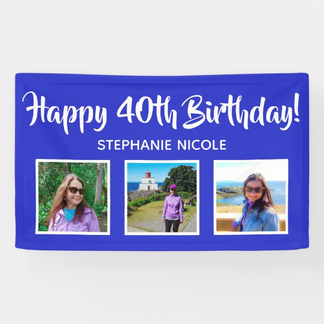 Happy 40th Birthday Royal Blue Personalised Photos Banner (Horizontal)