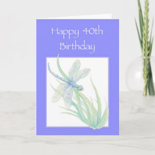 Happy 40th Birthday Watercolor Dragonfly Nature Card