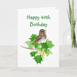 Happy 40th Birthday Watercolor Song Sparrow Nature Card