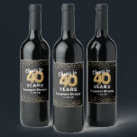 Happy 40th Birthday Wine Label<br><div class="desc">Personalised 40th birthday party wine bottle labels featuring a stylish black background that can be changed to any colour,  glamourous gold sparkly glitter,  forty gold hellium balloons,  and a simple text template that is easy to personalise.</div>