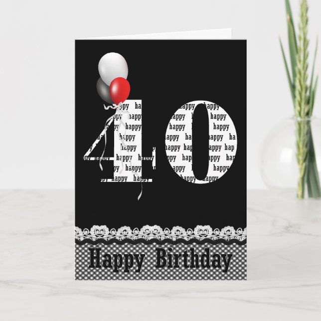 Happy 40th Birthday with Gingham Border Card (Front)