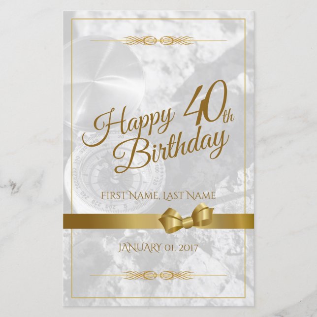 Happy 40th birthday with golden bow (Front)