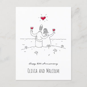 Happy 40th Wedding Anniversary Red Heart Couple Postcard