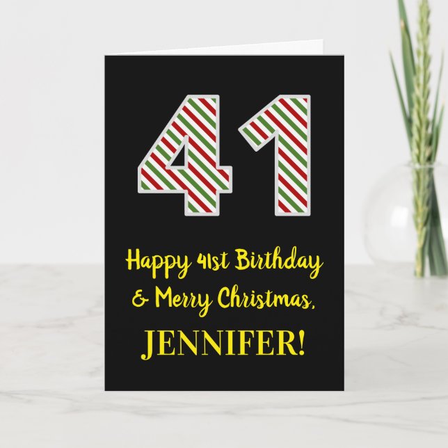 Happy 41st Birthday & Merry Christmas, Custom Name Card (Front)