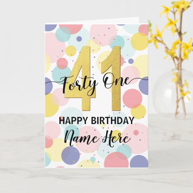 Happy 41st Birthday Pastel Rainbow and Gold Girl Card (Yellow Flower)