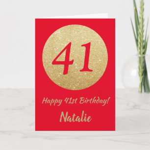 Happy 41st Birthday Red and Gold Glitter Card