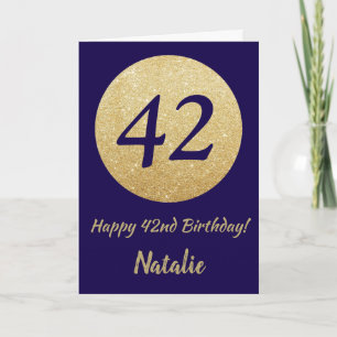 Happy 42nd Birthday Navy Blue and Gold Glitter Card