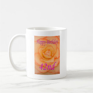 Happy 42nd Birthday Yellow Flower with Pink Trim Coffee Mug