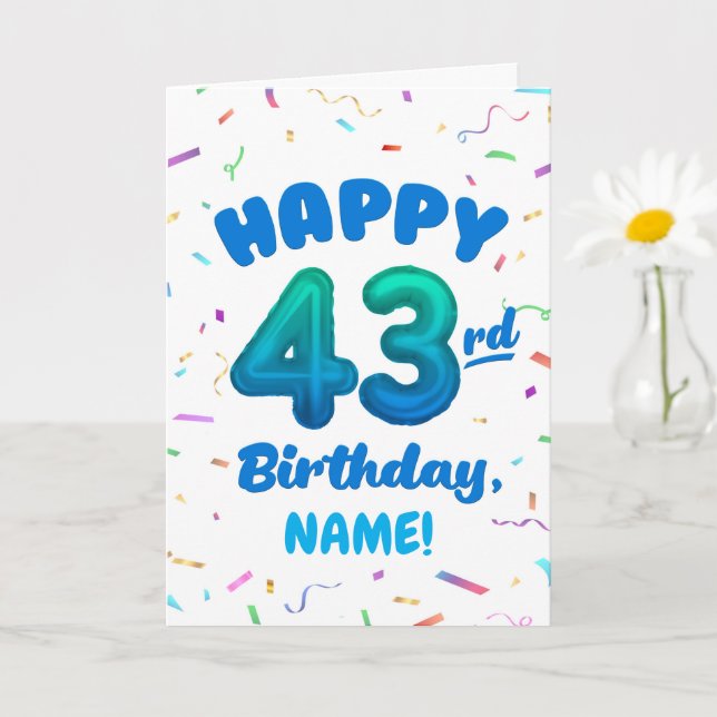 Happy 43rd Birthday Card with Custom Name (Small Plant)