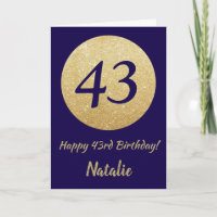 Happy 43rd Birthday Navy Blue and Gold Glitter