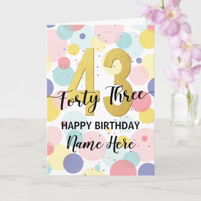 Happy 43rd Birthday Pastel Rainbow Gold Woman Card (Orchid)