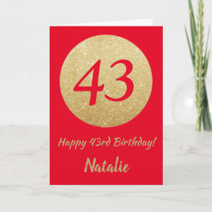Happy 43rd Birthday Red and Gold Glitter Card