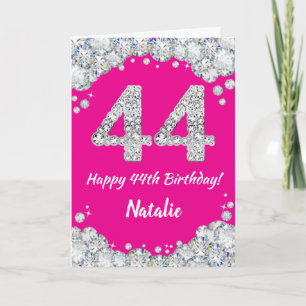 Happy 44th Birthday Hot Pink and Silver Glitter Card