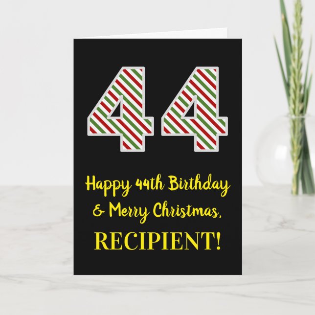 Happy 44th Birthday & Merry Christmas, Custom Name Card (Front)