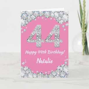 Happy 44th Birthday Pink and Silver Glitter Card