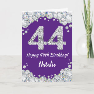 Happy 44th Birthday Purple and Silver Glitter Card
