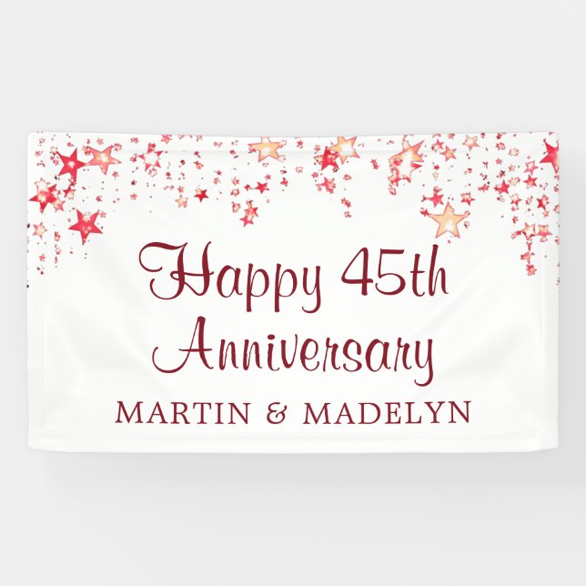 Happy 45th Anniversary Ruby Red Stars Banner (Horizontal)