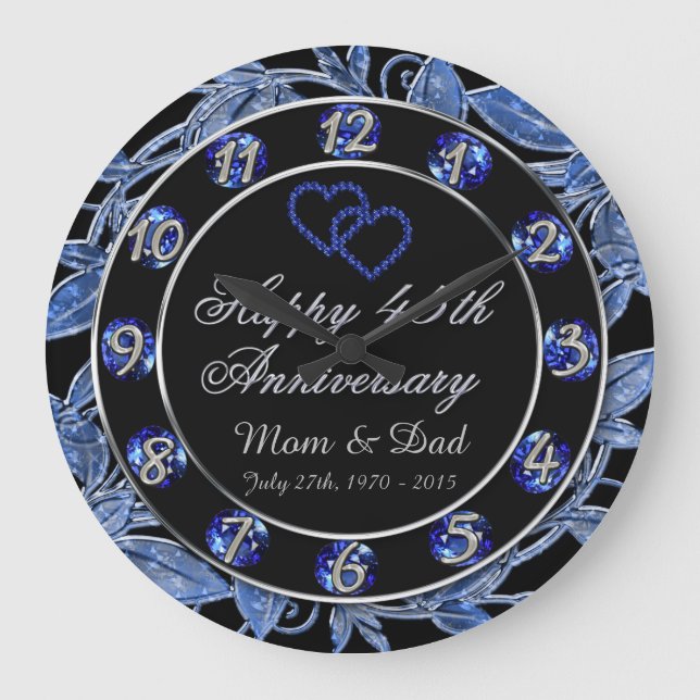 Happy 45th Anniversary Sapphire Leaf Numbers Large Clock (Front)