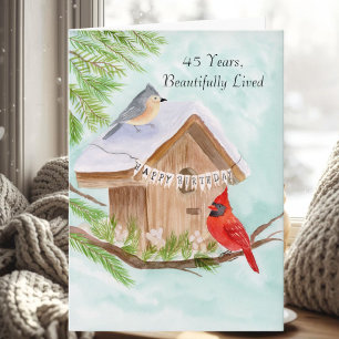  Happy 45th Birthday Birds at Birdhouse Card