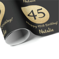 Happy 45th Birthday Black and Gold Glitter