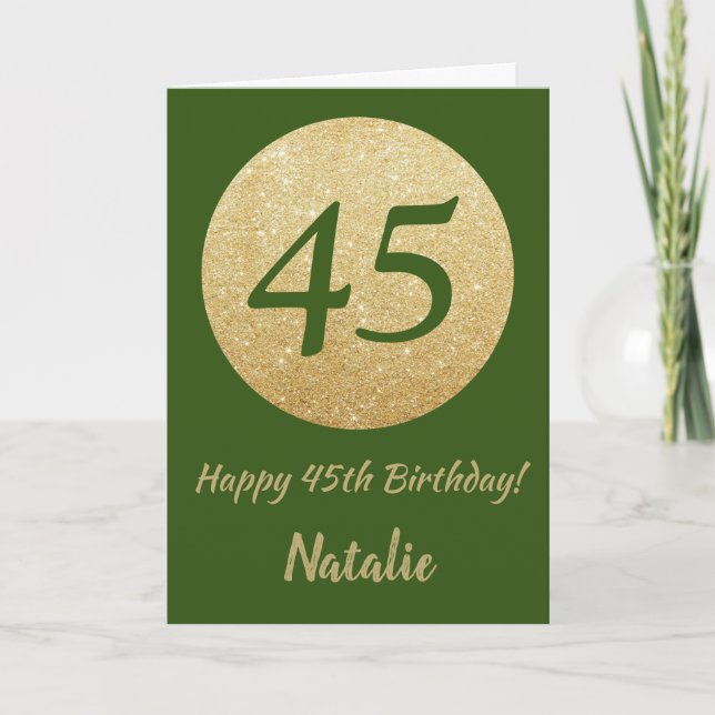 Happy 45th Birthday Green and Gold Glitter Card (Front)