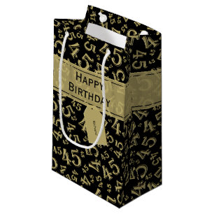 Happy 45th Birthday Number Pattern Black/Gold Small Gift Bag