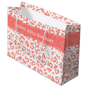 Happy 45th Birthday Number Pattern Coral/White Large Gift Bag