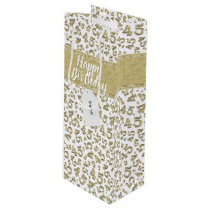 Happy 45th Birthday Number Pattern Gold/White Wine Gift Bag