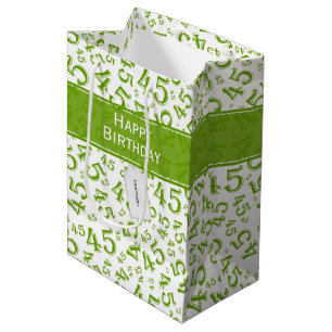 Happy 45th Birthday Number Pattern Green/White Medium Gift Bag