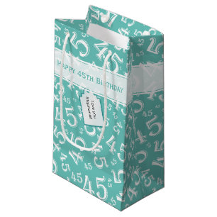 Happy 45th Birthday Number Pattern Teal/White Small Gift Bag