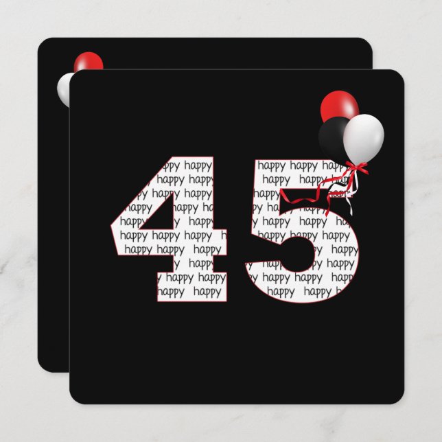 Happy 45th Birthday On Black Invitation (Front/Back)