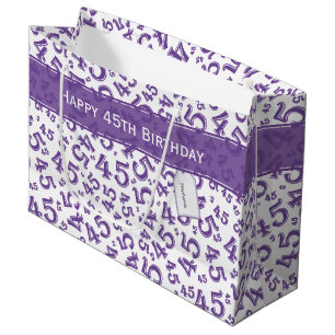 Happy 45th Birthday Party Theme Purple/White Large Gift Bag