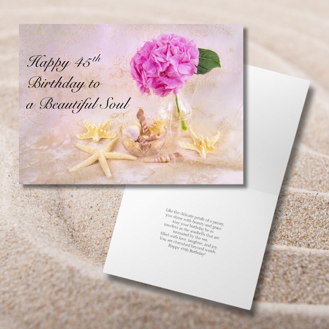 Happy 45th Birthday Peony with Seashells Card (Creator Uploaded)