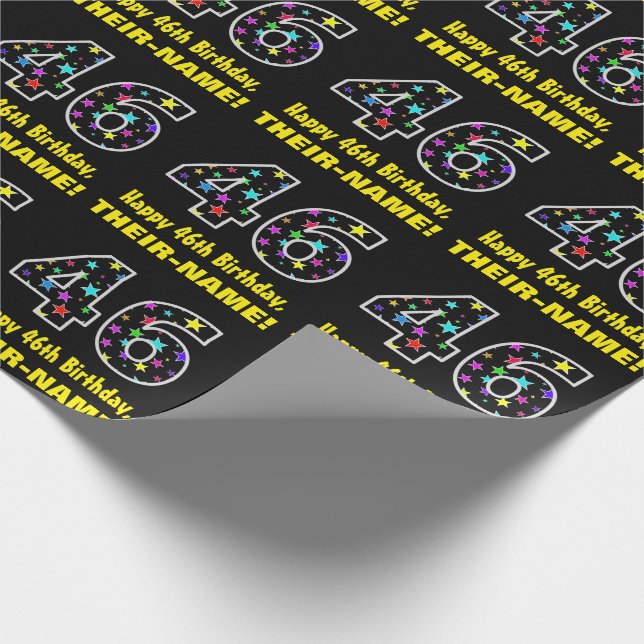 Happy 46th Birthday, Fun Colourful Stars Pattern 4 Wrapping Paper (Corner)
