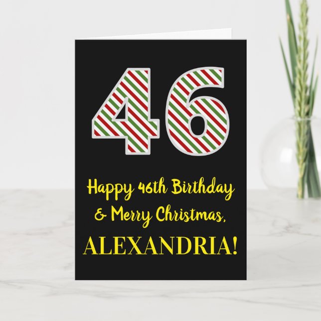 Happy 46th Birthday & Merry Christmas, Custom Name Card (Front)
