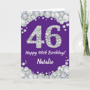 Happy 46th Birthday Purple and Silver Glitter Card