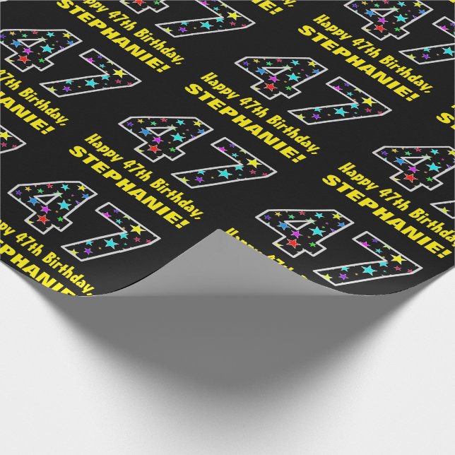 Happy 47th Birthday, Fun Colourful Stars Pattern 4 Wrapping Paper (Corner)