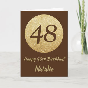 Happy 48th Birthday Brown and Gold Glitter Card