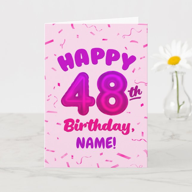 Happy 48th Birthday Card with Custom Name (Small Plant)