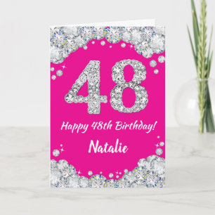 Happy 48th Birthday Hot Pink and Silver Glitter Card