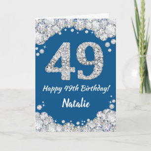 Happy 49th Birthday Blue and Silver Glitter Card
