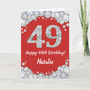Happy 49th Birthday Red and Silver Glitter Card