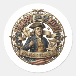 HAPPY 4HT OF JULY CLASSIC ROUND STICKER