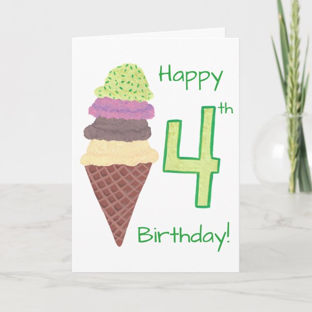 Happy 4th Birthday 4 Scoops Greeting Cards (Front)