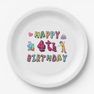 Happy 4th Birthday. 4 year b-day. Paper Plate